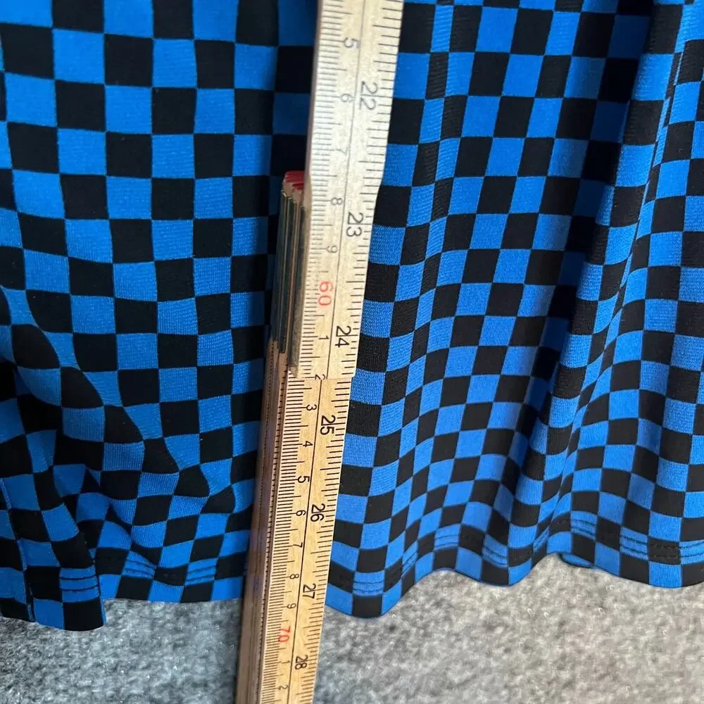 Michael Kors Shirt Womens XL Blue Black Checkered Button‎ Up Stretch Casual